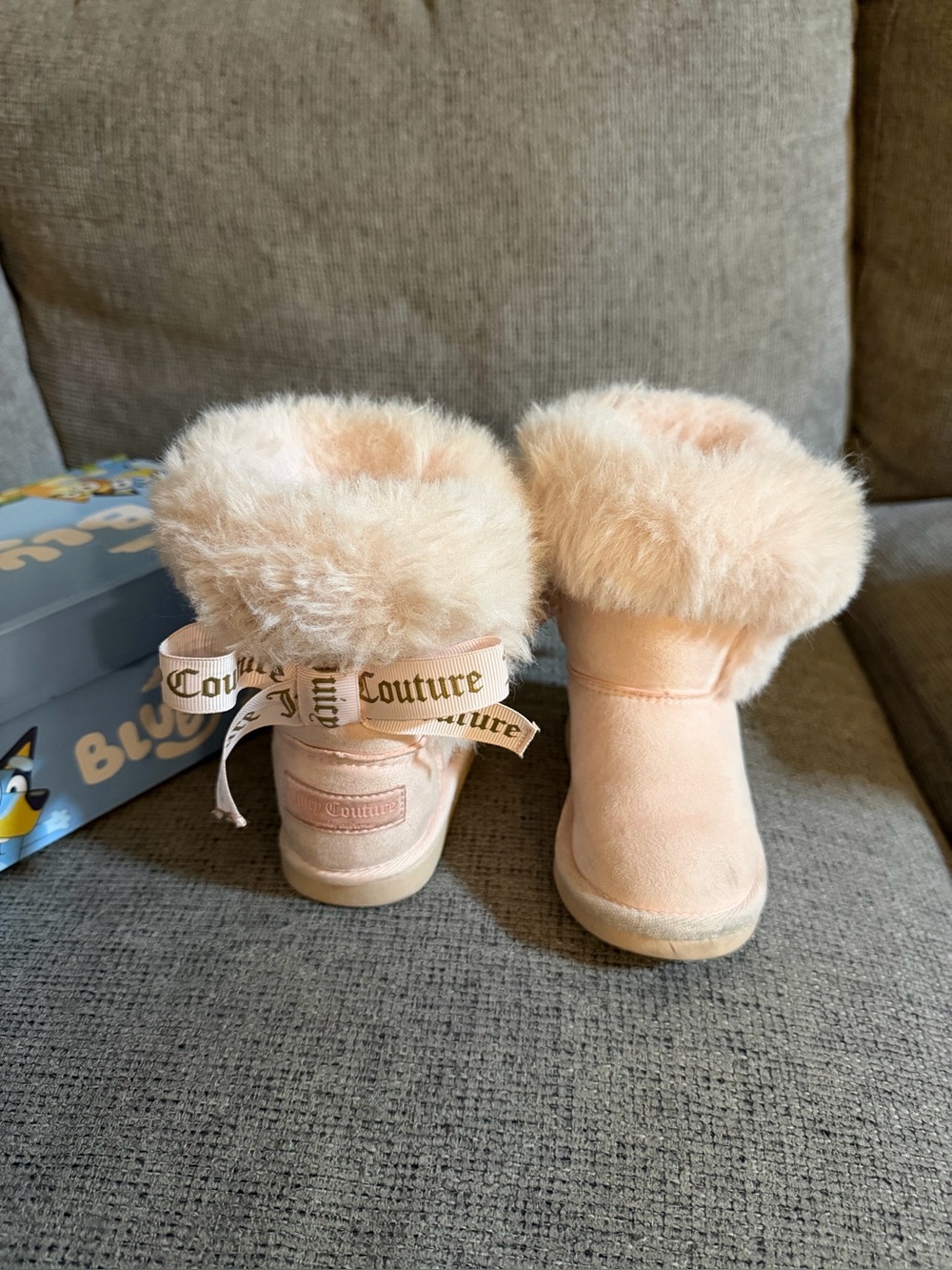 Juicy Couture Blush Pink Fur-Trim Kids Boots with Branded Ribbon